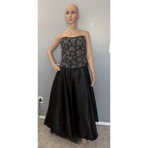 Vintage Jovani Black Beaded Evening Gown Prom Wedding dress Maxi Fit & Flare